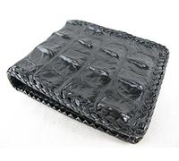 PELGIO Cartera plegable hecha a mano con piel de cocodrilo auténtica, Negro, One Size, [B1] 6 ranuras para tarjetas + 2 ventanas de identificación + 2 compartimentos para billetes, color negro
