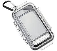 PELI 1015 Caja compacta para la protección de pequeños dispositivos en el exterior o en los deportes, IP67 estanca, 0,3L de capacidad, fabricada en EE.UU., color negro/transparente