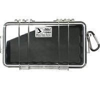 PELI 1060 Estuche outdoor IP67 resistente al agua, al polvo y a los impactos para el teléfono móvil, llaves, herramientas, tarjetas SD, 1,3L de capacidad, fabricado en EE.UU, color negro/transparente
