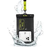 Peli Marine - Funda impermeable IP68 para teléfono (tamaño XL) - Funda impermeable para iPhone 16 Pro Max/iPhone 15 Pro/14 Pro/13/12/S25 - Cordón desmontable - Negro/Amarillo de alta visibilidad