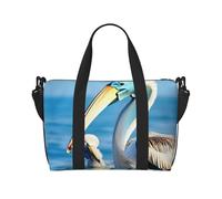 Pelican Bird Blue Sea Sky - Bolsas de viaje versátiles para artículos personales para mujer, espaciosas bolsas de lona para viajes, bolsas de gimnasio para hombres, Negro -, Talla única