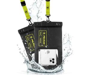 Pelican Marine - Paquete de 2 Fundas Impermeables IP68 (tamaño XL) - Funda Flotante para teléfono - iPhone 14 Pro Max/13 Pro Max/12 Pro Max/11/S23 Ultra/Pixel 7 - Cordón Desmontable - Negro/Amarillo