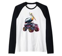 Pelícano en Monster Truck Camiseta Manga Raglan