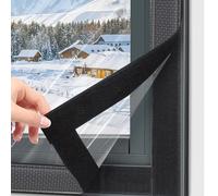 Película Aislante para Ventanas de Patio, Película Gruesa Transparente para Sellar Ventanas con Cinta Adhesiva de 4 cm de Ancho, Kit de Aislamiento de Plástico Reutilizable(Negro,130x280cm)