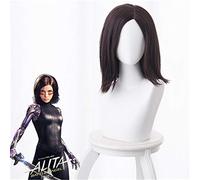Película Alita Battle Angel Cosplay Pelucas Cabello negro para mujer Alita Cabello Peluca sintética Halloween Carnaval Prop Traje Perucas