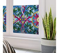 Película con Ventana antiojos Ocultos - Vidrieras y Flores - Pegatinas para Ventanas y Puertas de Ducha - 40 x 100 cm