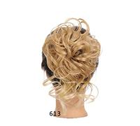 Película de cabello de mujer Postizos sintéticos Fluffy Tousled Wavy Hair Bun Scrunchies Extensiones con banda elástica Chignon Ponytail Updo Hair Pieces for mujeres niñas Fascia(A1B)