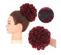 Película de cabello de mujer Sintético DreadLock Afro Puff Hair Bun Chignon Cordón Cola de caballo Faux Locs Clip In Pony Tail Postizos Extensiones de cabello for mujeres negras Fascia(1B-30)