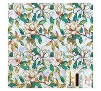 Película de privacidad for Ventanas, Adhesivos Florales for vidrieras, calcomanías Coloridas Decorativas con Bloqueo UV estático para Ventana(WhiteMagnolia)
