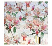 Película de privacidad for Ventanas, Adhesivos Florales for vidrieras, calcomanías Coloridas Decorativas con Bloqueo UV estático para Ventana(PinkMagnolia)