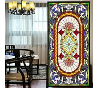 Película de privacidad para ventanas, estilo iglesia europea, vidrieras, sin pegamento, adherencia estática, pegatinas decorativas esmeriladas para ventana, 31.49 x 70.8 pulgadas (80 x 180 cm)