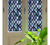 Película de ventana 3D pintada electrostática en relieve, película de ventana de vidrio manchado de malaquita película extraíble de PVC decorativo de privacidad(4)