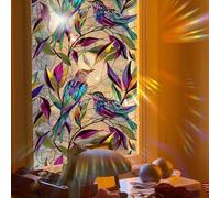 Película de ventana impresa de doble cara con pájaros y hojas vibrantes, adhesivo estático de privacidad para superficies de vidrio, decoración reutilizable de PVC para el hogar y la oficina