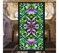 Película decorativa de orquídea mongol estilo iglesia para ventana, vidrio tintado para privacidad en el revestimiento de puertas y vidrieras, tratamientos de ventanas, 15.7 x 47.2 pulgadas (40 x 120