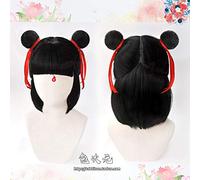 Película Nezha Nuzar Nalakuvara Peluca Peluca de pelo sintético resistente al calor Cosplay con cinta roja + gorro de peluca gratis