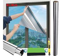 Película para ventana anticalor efecto espejo, 99% anti-UV, película antimiradas, protección solar, película espejo de privacidad, película opaca para ventana, hogar, oficina y tienda, plata (90 x 200