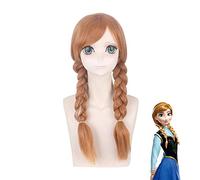 Película princesa Anna Brown mezcla rubia doble trenzado sintético pelo Cosplay fiesta peluca para Halloween