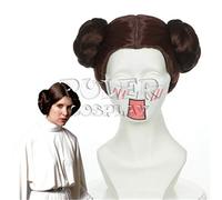 Película Star Wars Princesa Leia Organa Solo Peluca Corta Marrón Cosplay Pelucas Con Dos Bollos Para Accesorios De Disfraces De Halloween + Gorro De Peluca