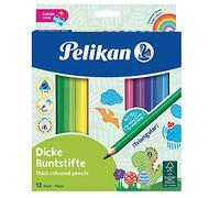 Pelikan 700160 Jumbo - Lápices de colores triangulares con sacapuntas gratis, paquete de 12 piezas, kit escolar
