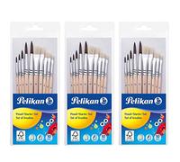 Pelikan 700405 - Juego de pinceles (5 pinceles y 5 pinceles), Pinceles de pelo y cerdas, beige, 3er Pack/Pinsel