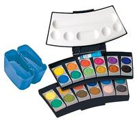 Pelikan 701228 - Caja de Pintura ProColor, Negro/Azul, 24 Colores, 1 Unidad | 24 colores de calidad con fuerte opacidad, paleta de mezcla extraíble, 2 cajas de agua extraíbles y blanco opaco