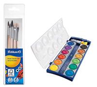 Pelikan 718163 - Juego de pinceles para principiantes, 3 pinceles para el pelo, 2 pinceles de cerdas) (juego de pinceles, 12 colores de opacidad, 1)