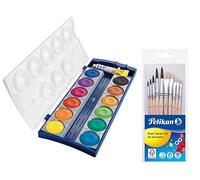 Pelikan 720250 - Caja de pintura K12, 12 colores + 1 tubo blanco opaco, estándar escolar (caja de pintura y juego de 10 pinceles)