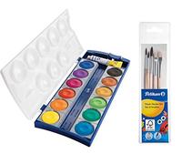 Pelikan 720250 - Caja de pintura K12, 12 colores + 1 tubo blanco opaco, estándar escolar (caja de pintura y juego de 5 pinceles)