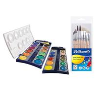 Pelikan 720631 K24-Caja 24 Colores de Calidad y 1 Tubo Blanco Opaco (7,5 ml), según DIN 5023 (Caja de Pintura + Juego de Pinceles de 10 Piezas), Unisex niños, Multicolor, 1 stück (1er Pack)