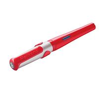 Pelikan 802987 - Pluma estilográfica con cartucho Línea Pelikano Cuerpo Rojo, plumín M, agarre antideslizante, mango ergonómico, para diestros, conjunto escolar, sistema antimanchas