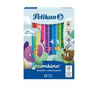 Pelikan, 12 Lápices de Colores Triangulares Combino, Diseño de Animales Combinables, Ideales para Manos Pequeñas, Fáciles de Afilar