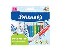 Pelikan 814584 - Kit de marcadores para tela Textil Colorella, set de 12 colores, punta mediana, para dibujar sobre telas, resistente al agua, tapa anti-sofocación