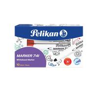 Pelikan 817998 Whiteboard Marker 741 with Round Wick, Red, Pack of 10 in Folding