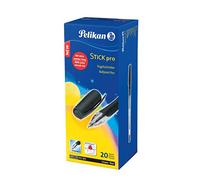 Pelikan Bolígrafo Stick Pro Negro con agarre suave de goma y tinta deslizante, paquete ahorro de 20 piezas - 912303
