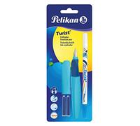 Pelikan Twist en Colores Surtidos, Pluma Estilográfica Ergonómica, para Diestros y Zurdos, para la Escuela y Oficina, Plumín M de Acero Inoxidable, 2 Cartuchos Azules y Borrador Incluidos, Recargable