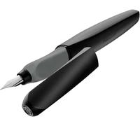 Pelikan Pluma estilográfica Twist, plumilla acero inoxidable, cartuchos tinta azul borrable, negro