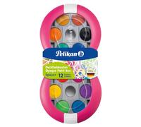 Pelikan Acuarelas Linea Space Rosa - Paquete de 12 colores con tazas separables + tubo blanco para niños de jardín de infantes y escuela primaria - 724625