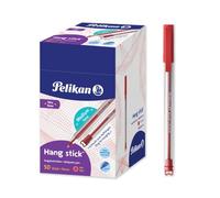 Pelikan, Bolígrafos Hang Stick, Color Rojo, Punta Media (1mm), Caja de 50 bolis