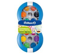 Pelikan - Caja de Acuarelas, Para Niños, Azul, 12 Colores, 1 Tubo Blanco, Portátil