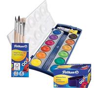 Pelikan- Deckfarbkasten DIN 5023 K12-Caja de Pintura (12 Tubo Blanco Opaco, estándar Escolar (con Vaso y Pincel), Color Azul, 1 stück (1er Pack) (K12 Set)