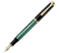 Pelikan Elegante pluma estilográfica de lujo linea Souveraen M400 - Rayas verdes / negras detalles bañados oro de 24 quilates - Plumín M de dos tonos de oro - Made in Germany 985812, en caja de regalo