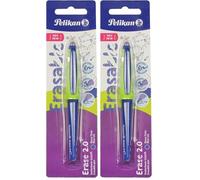 Pelikan Erase 2.0, Bolígrafo Borrable Ergonómico, Tinta Azul, para Diestros y Zurdos, para el Colegio, Punta M Indeformable, Recambio Azul Incluido, Recargable (Paquete de 2)