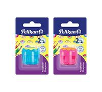 Pelikan - 1 Sacapuntas Doble, Ergnomico con Deposito, Para Lápices de Colores y Lápices Grafito, Colores Variables