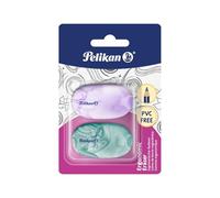 Pelikan Juego de 2 gomas de borrar ergonómicas, sin PVC y sin polvo, goma termoplástica suave, para lápices de grafito, efecto mármol en 4 colores (azul, verde, morado, naranja)
