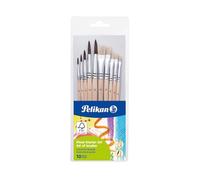 Pelikan Juego de pinceles 700405 para principiantes, 5 cepillos de pelo y 5 de cerdas, pack de 10