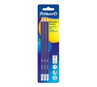 Pelikan - 3 Lápices Grafito HB con Goma, Madera, Forma Hexagonal Ergonómica, Material Escolar, Oficina, Papelería