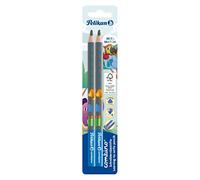 Pelikan - Combino, 2 Lápices Grafito B, Azul, Jumbo, Madera, Forma Triangular Ergonómica, Material Escolar, Para Niños, Para Dibujar y Escribir