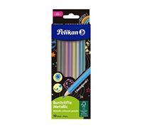 Pelikan 701235 - Lápices de colores metálicos, 10 colores hexagonales de madera, mina irrompible