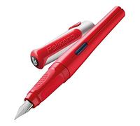 Pelikan 802987 - Pluma estilográfica con cartucho Línea Pelikano Cuerpo Rojo, plumín M, agarre antideslizante, mango ergonómico, para diestros, conjunto escolar, sistema antimanchas