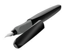 Pelikan Pluma estilográfica Twist, plumilla acero inoxidable, cartuchos tinta azul borrable, negro